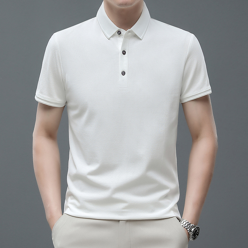 Kenoma 2024 Summer New Clean Edition Silk Cotton Shirt Simple Loose Short Sleeve Men's Polo T-Shirt_voghion.com