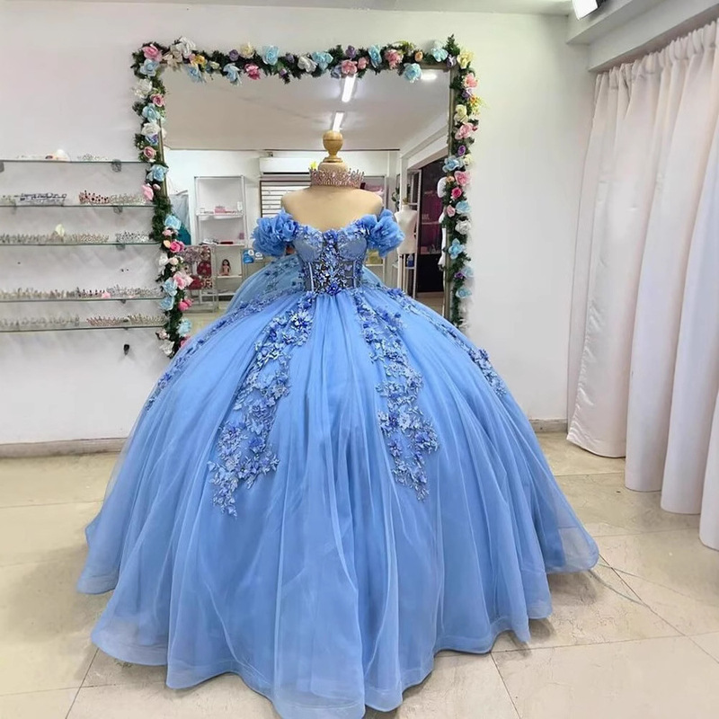 Cross-Border Dress, Wedding Dress, Evening Dress, One-Shoulder Three-Dimensional Appliqué Dress, Long Skirt, Banquet Coming-Of-Age Ceremony Princess Dress