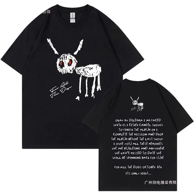 Rapper Drake's Album "For All the Dogs" T-Shirt Printed T-Shirt for Men and Women Hip-Hop Short-Sleeve T-Shirt Trendy T-Shirt