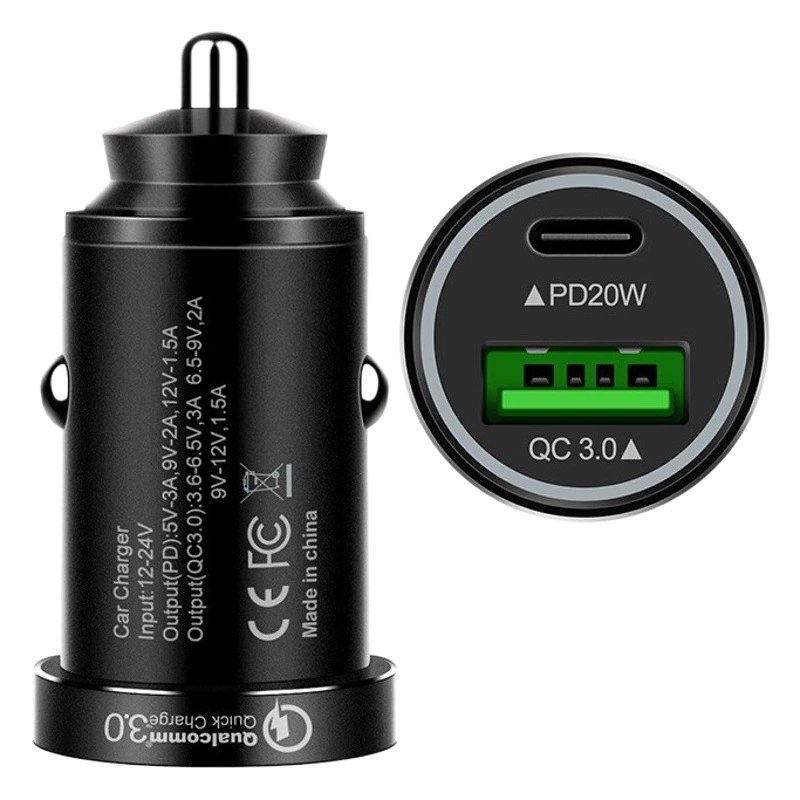 Зарядная головка pd20w автомобильное зарядное устройство Новый алюминиевый сплав двухпортовый USB Автомобильное зарядное устройство qc3.0 Быстрая зарядка pd18w производитель