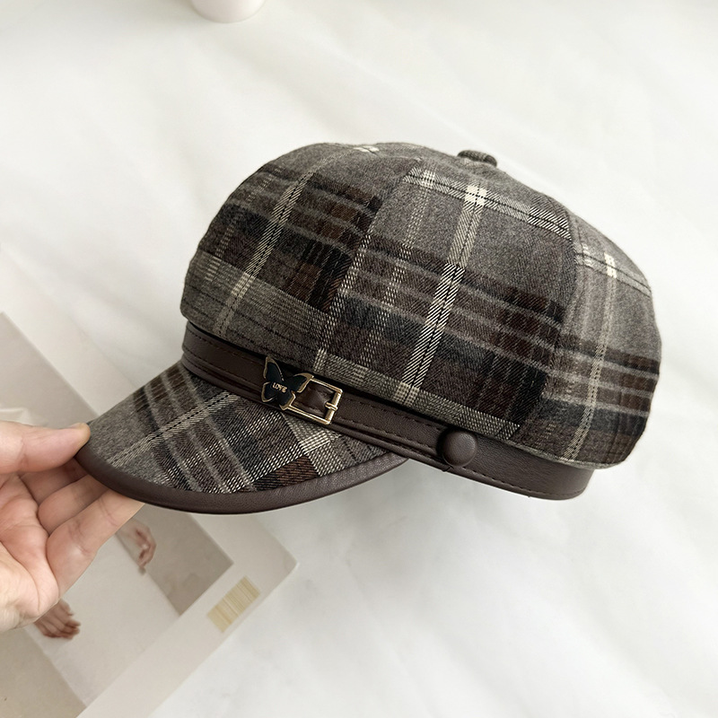 Inglés retrógrado sombrero octogonal mujeres otoño invierno grueso lana versátil sombrero pintor sombrero periódico de moda para mostrar la cara de la moda