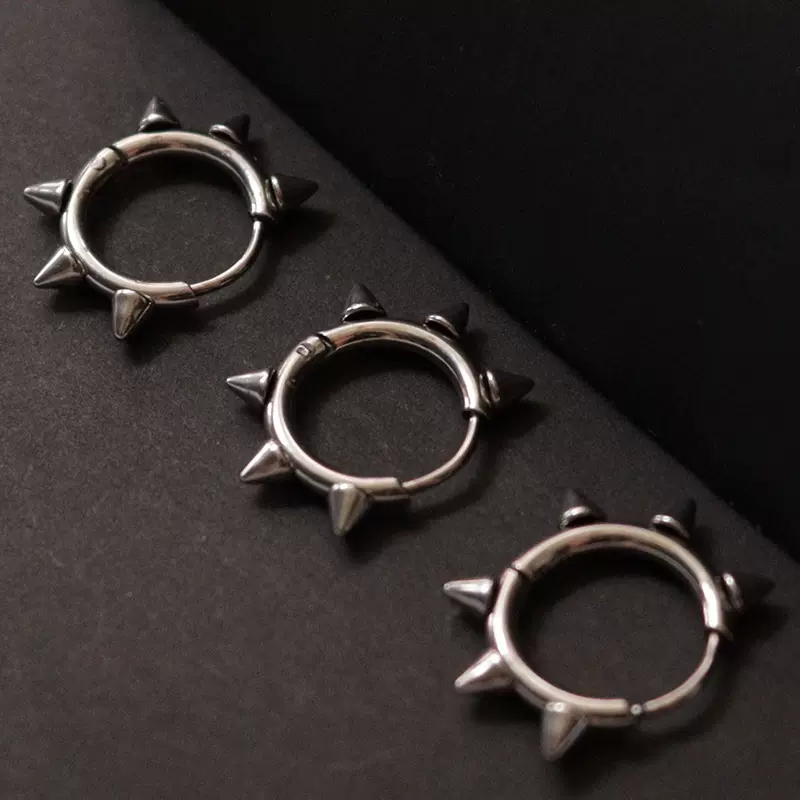 欧美时尚不锈钢耳环朋克六尖耳环圆线耳扣有耳洞耳家男女款耳饰