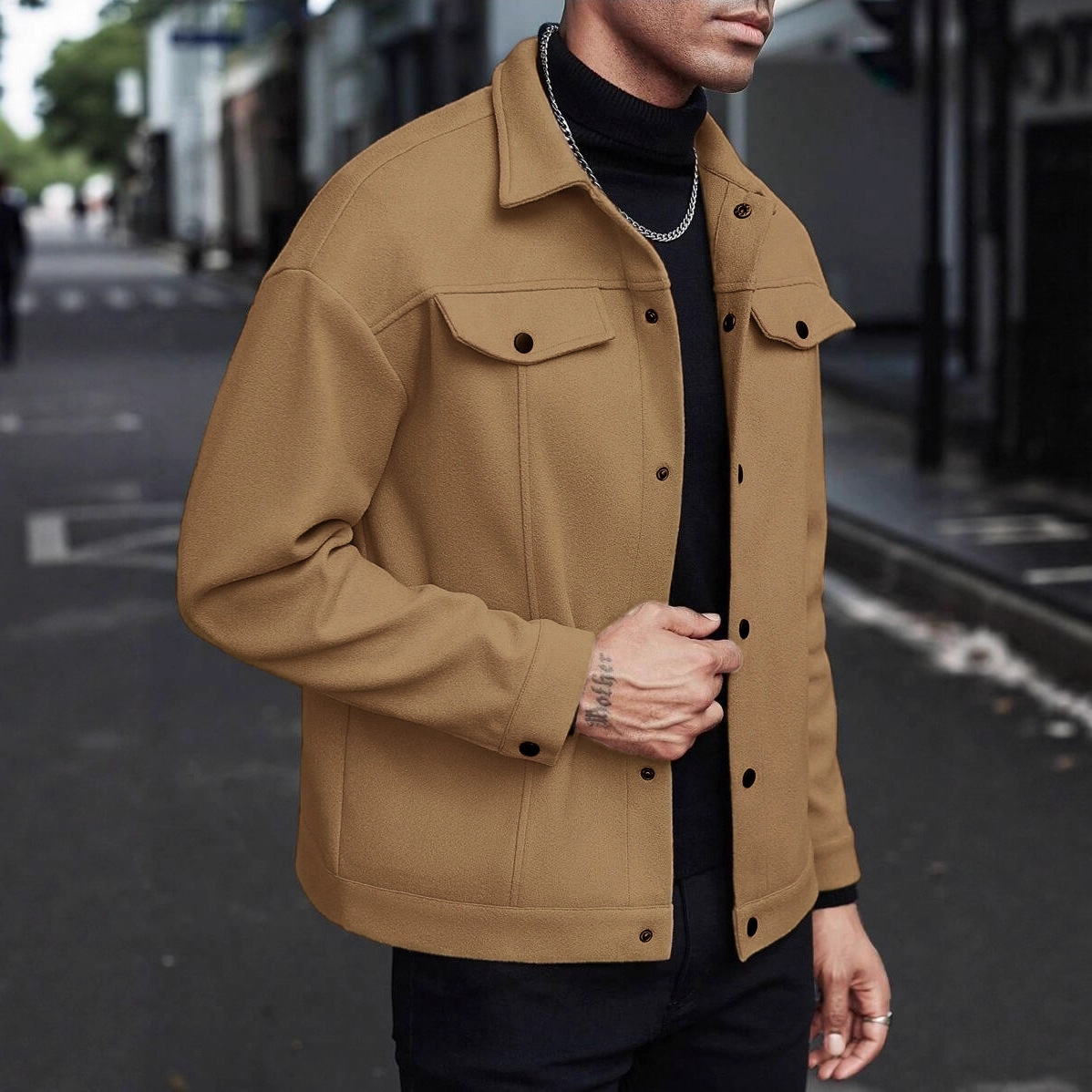 Transfronterizos Europa y América Amazon TEMU nuevo otoño y invierno con solapa de lana chaqueta de hombre chaqueta deportiva de herramientas casuales para hombres