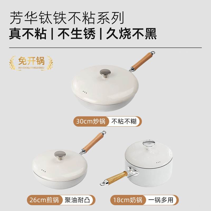 Nuevo tipo de serie de ollas aromáticas para el hogar antiadherente olla de frita de dos orejas 0 olla de frita recubierta de flúor mini olla de leche