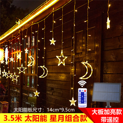 Cortina Solar de estrella y luna, cadena de luces led para exteriores, linterna de estrellas, luz decorativa para jardín, vacaciones de Navidad, superbrillante