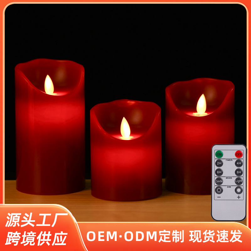 Lámpara de vela electrónica led burdeos mecha mecha oscilante accesorios de decoración de boda de cumpleaños cera de parafina luz de vela oscilante