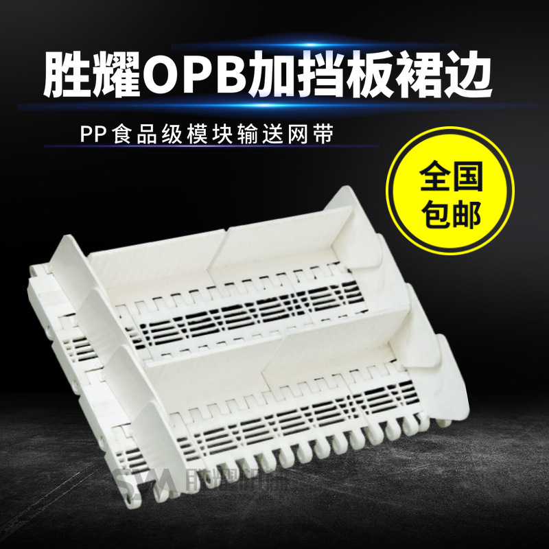 OPB塑料网带模块网链PP食品级传送链板输送机械圆孔平格挡板裙边