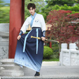 实拍***改良汉服 情侣装重工绣花上衣印花下裙套装男 团体班服