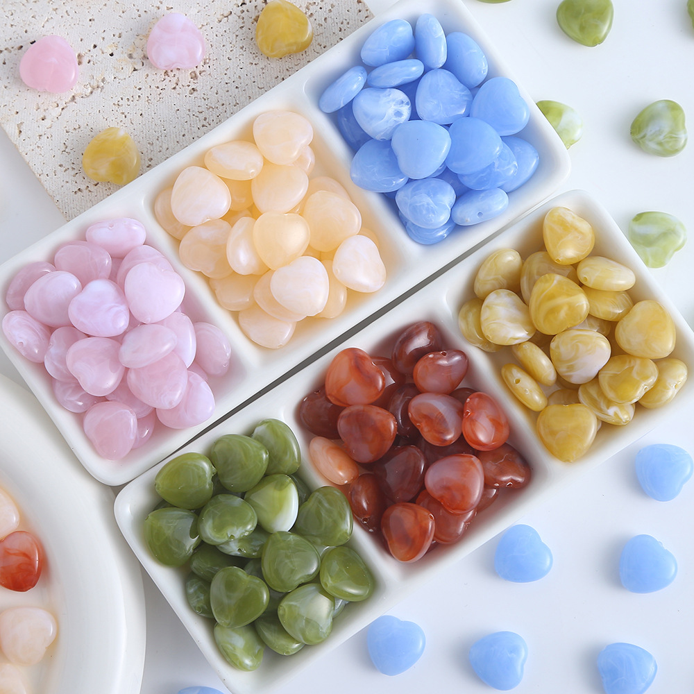 亚克力双色晕染桃心复古直孔胖爱心 手工DIY手链项链配件串珠材料