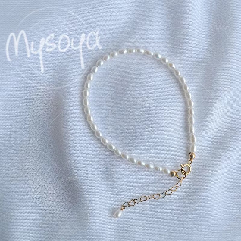 Mysoya 3-4mm White Rice Freshwater Pearl Bracelet, Gift for Her/Him, Mn-44 Mysoya 3-4mm White Rice Freshwater Pearl Bracelet, Gift for Her/Him, Mn-44