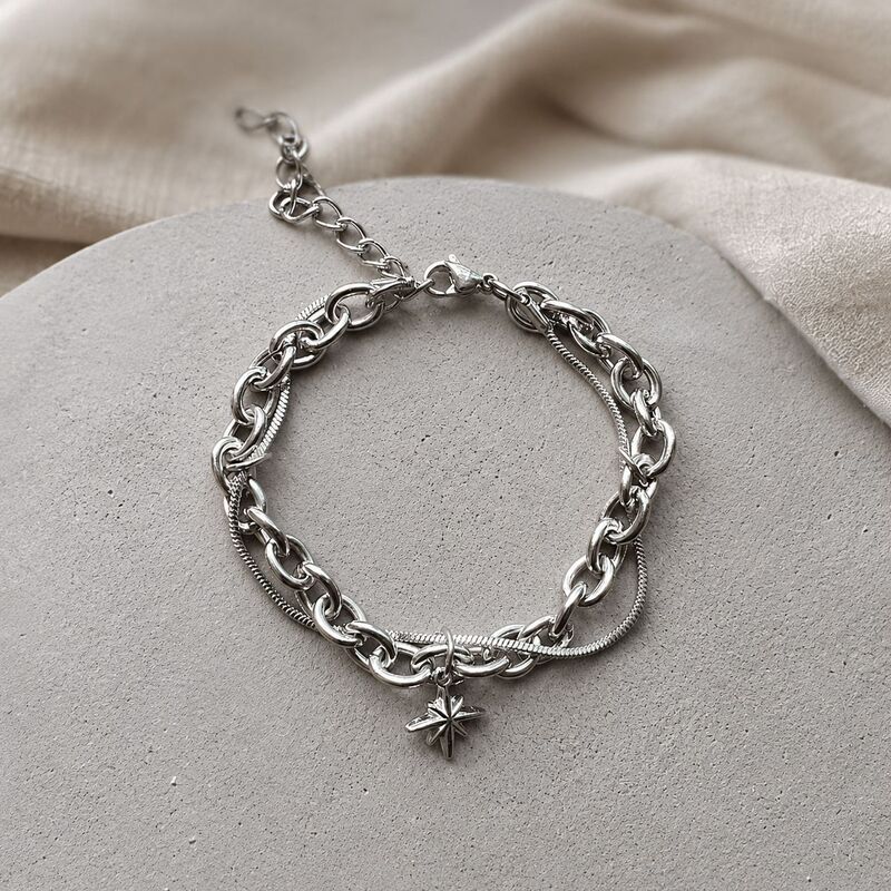 Fashionable New Style Bracelet for Men, Titanium Steel, Non-Fading Star Pendant, Double-Layer Design, Hip-Hop Stainless Steel Student Hand Jewelry Fashionable New Style Bracelet for Men, Titanium Steel, Non-Fading Star Pendant, Double-Layer Design, Hip-Hop Stainless Steel Student Hand Jewelry
