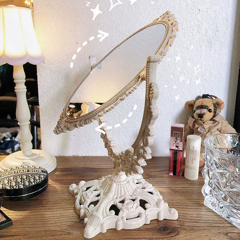 Girl Heart Ins Wind European retro makeup mirror desktop large mirror household rotating princess dressing mirror