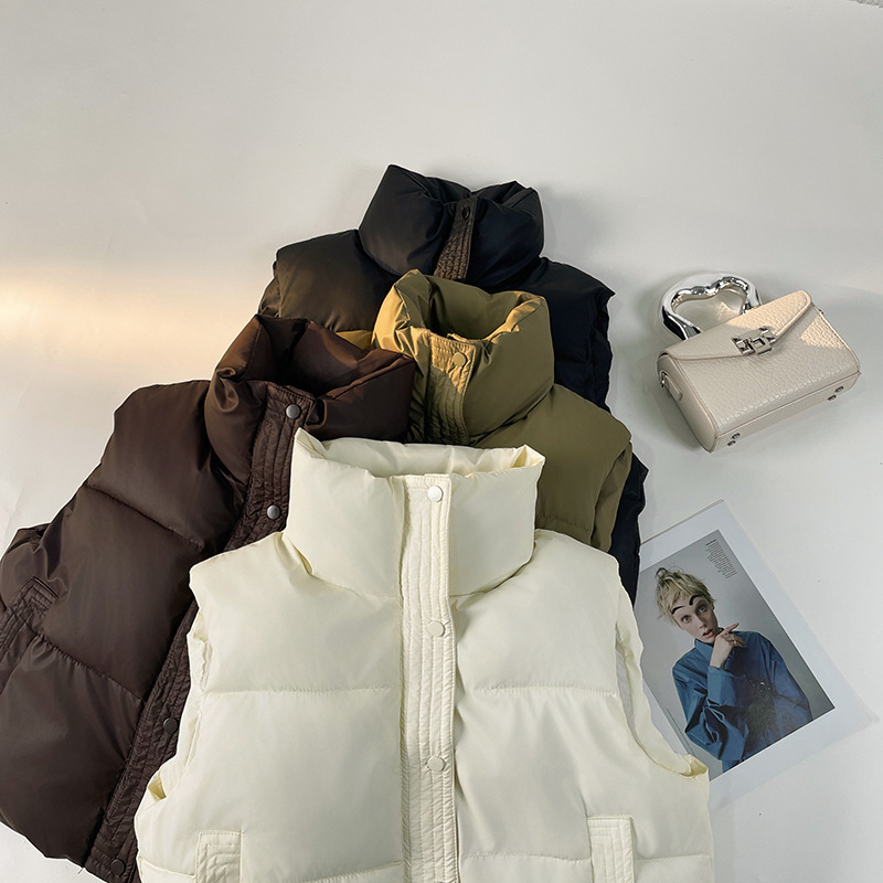Autumn and Winter New Lambskin Vest Outer Wear Base High Waist Short Top with Vertical Collar Zipper Cardigan Cotton Vest for Women Autumn and Winter New Lambskin Vest Outer Wear Base High Waist Short Top with Vertical Collar Zipper Cardigan Cotton Vest for Women