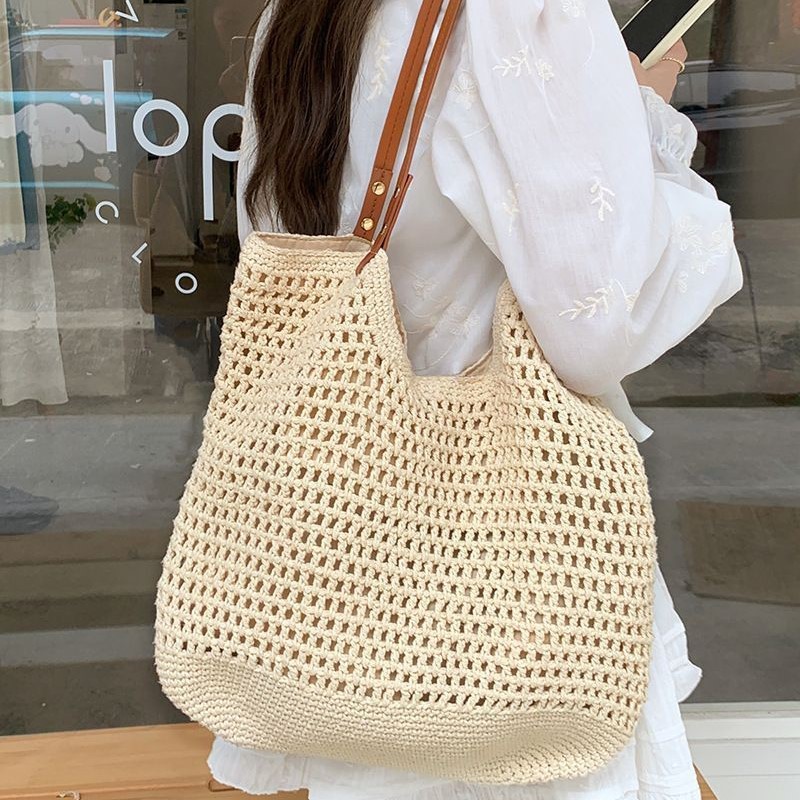 Large Capacity Women's Shoulder Bag, Beach Vacation Straw Woven Tote Bag For Commuting - Thumbnail 2