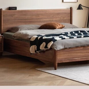 Solid Wood Retro North American Black Walnut Box Bed Solid Wood Storage Double Bed 1.8m Storage Suspension Small Apartment