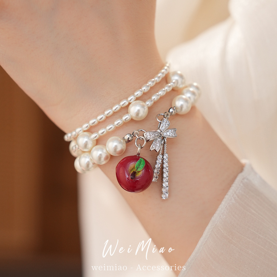 Multicapa cuentas zircon arco manzana OT cadena pulsera de perlas ligera pulsera de nicho de lujo temperamento personalidad joyas de mano mujer
