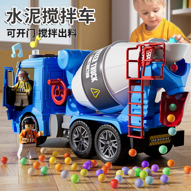 Large cement mixer truck can discharge inertial engineering vehicle story machine light music boy children's toy generation