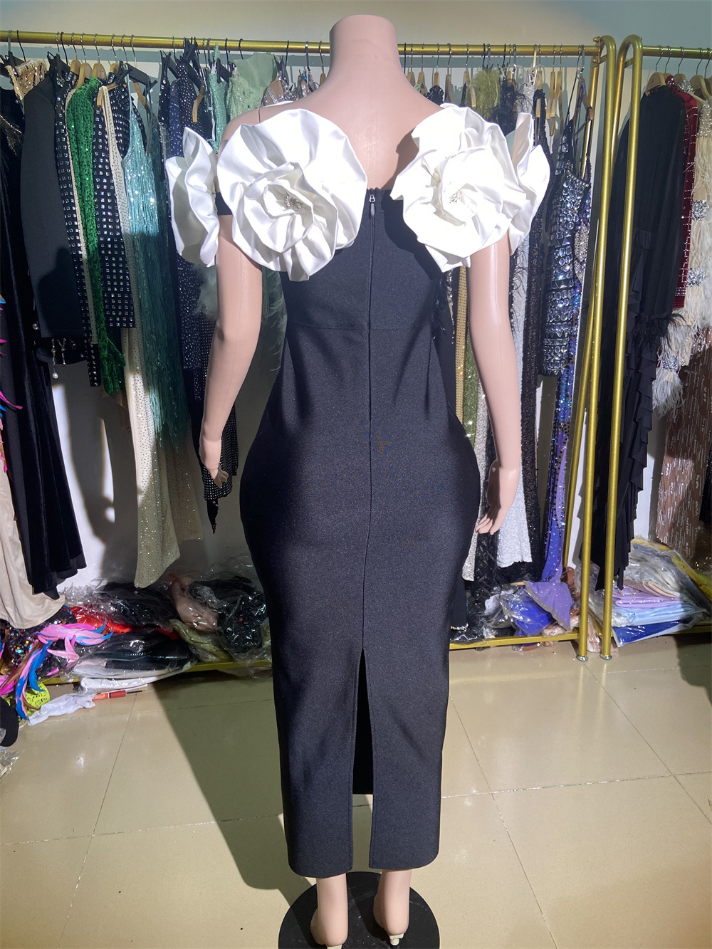 Women's Clothing Red Fashion Large Flower Slim Tube Top Sleeveless Tight Casual Long Bandage Dress Evening Dress Women's Clothing_voghion.com