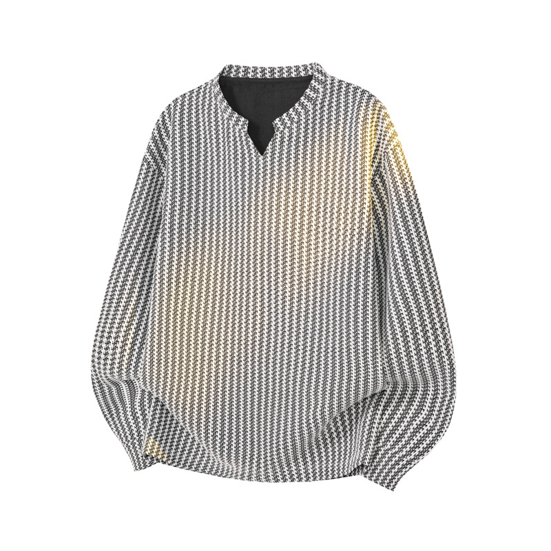 Herringbone Pattern V-neck Short-sleeve T-shirt Men, Summer Trendy American-style Clothing, Loose Fit, Heavy-duty_voghion.com