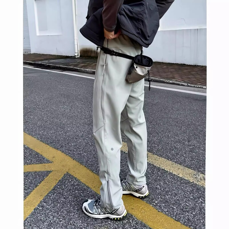 Mountain-Style Outdoor Spring and Autumn Softshell Pants with Side Zipper and Fleece Lining, Unisex Functional Outdoor Sports Casual Pants