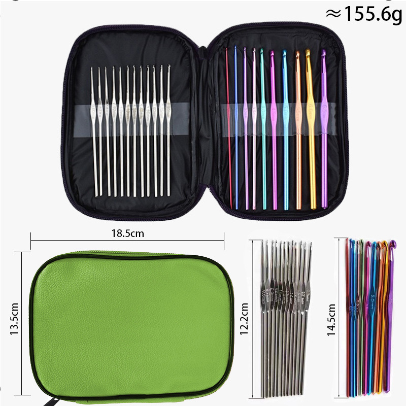 DIY principiantes fabricantes cubierta de cuero ganchillo de color acrílico conjunto de 22 ganchillo de metal conjunto de ganchillo de hierro