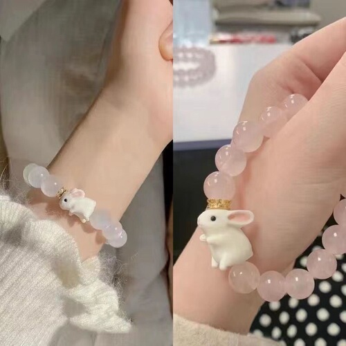 White Moonlight Bracelet Gift Little Rabbit Birthday Girl for Girlfriend, Creative and Practical Jade Rabbit Necklace for Women