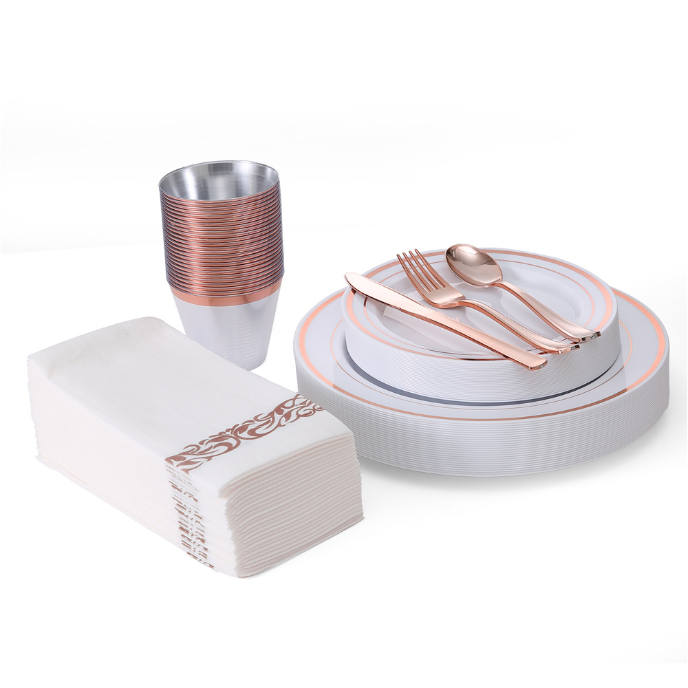 In stock cubiertos desechables Rose Phnom Penh set cuchillos y tenedores cucharas de comida set de fiesta de cumpleaños Amazon transfronterizo