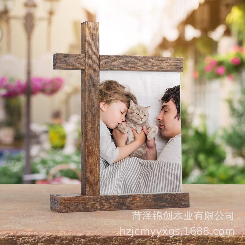 Cross-border European-style Photo Frame Platform Jesus Cross Decoration Rustic Wooden Double-sided Display Photo Frame Decoration Ornaments Cross-border European-style Photo Frame Platform Jesus Cross Decoration Rustic Wooden Double-sided Display Photo Frame Decoration Ornaments