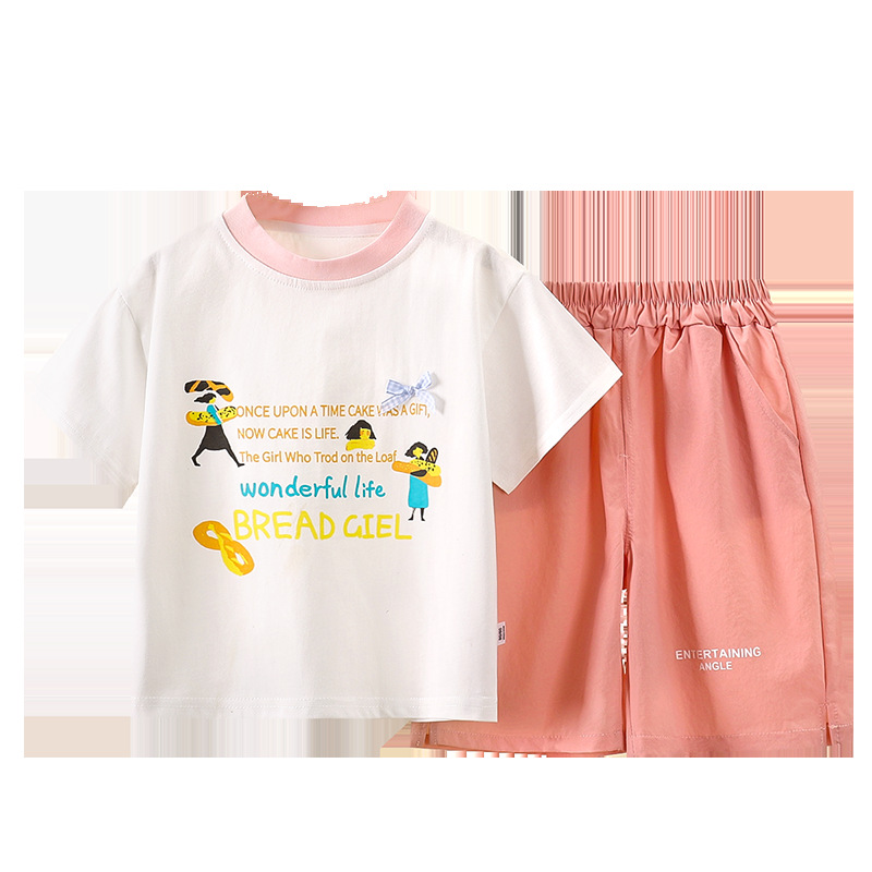Traje de manga corta para niñas verano nuevo estilo camiseta de bebé para niñas pantalones cortos de verano estilo occidental ropa suelta para niños al por mayor