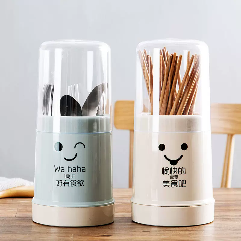 北欧简约透明带盖筷子笼卡通纯色筷子收纳筒厨房防尘盖筷笼批发