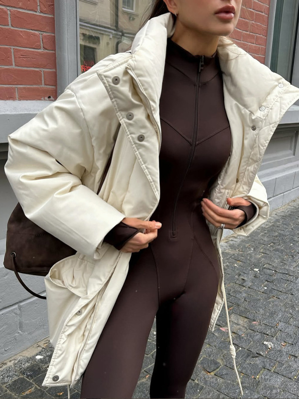 跨境保暖修身棉服外套欧美2025冬季新款抽绳收腰棉夹克时尚棉服女|undefined