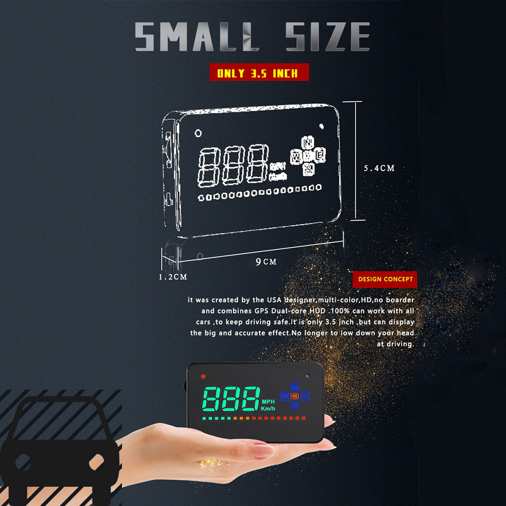 A2 3.5inch Gps Car Hud Head-Up Display Car Head-Up Display Speedometer Projector