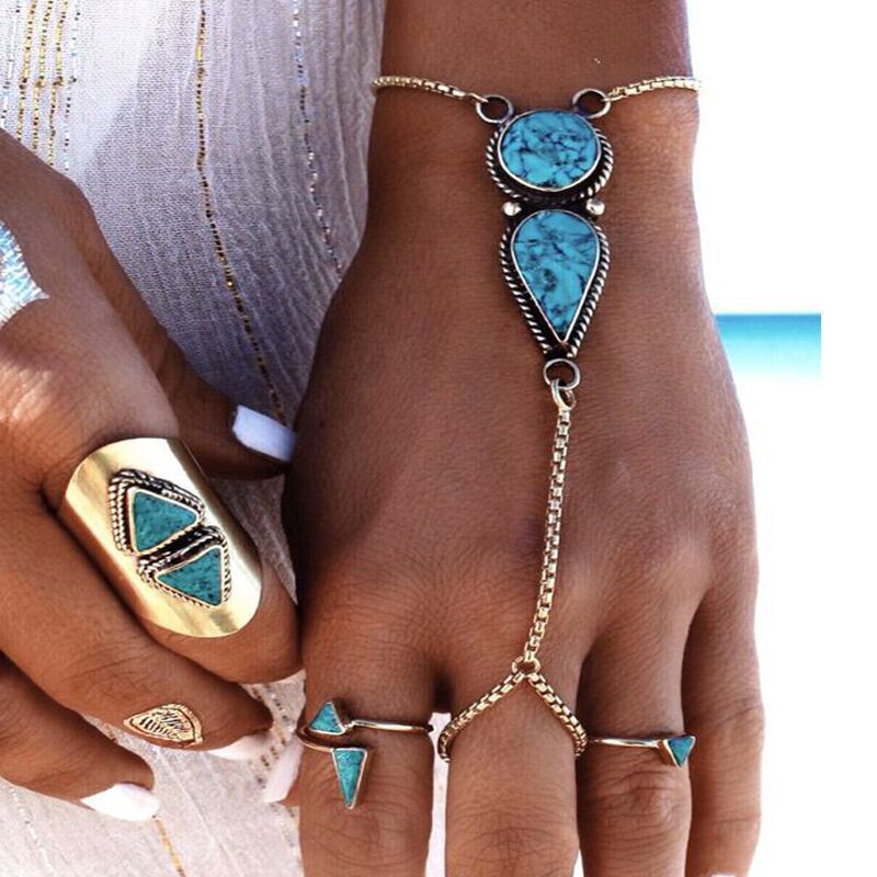 Bohemian Round Alloy Plating Metal Turquoise Bracelets 1 Piece display picture 2