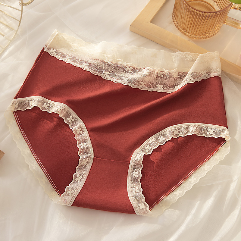 Bragas suaves con borde de encaje dulce, piel ligera, mujer 2024, nuevos calzoncillos antibacterianos de cintura media en la entrepierna de clase 7A