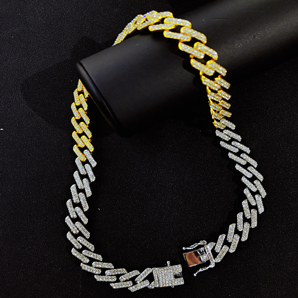Hot selling 15mm diamond necklace with personalized design for men and women's hip-hop Cuban bracelet_voghion.com