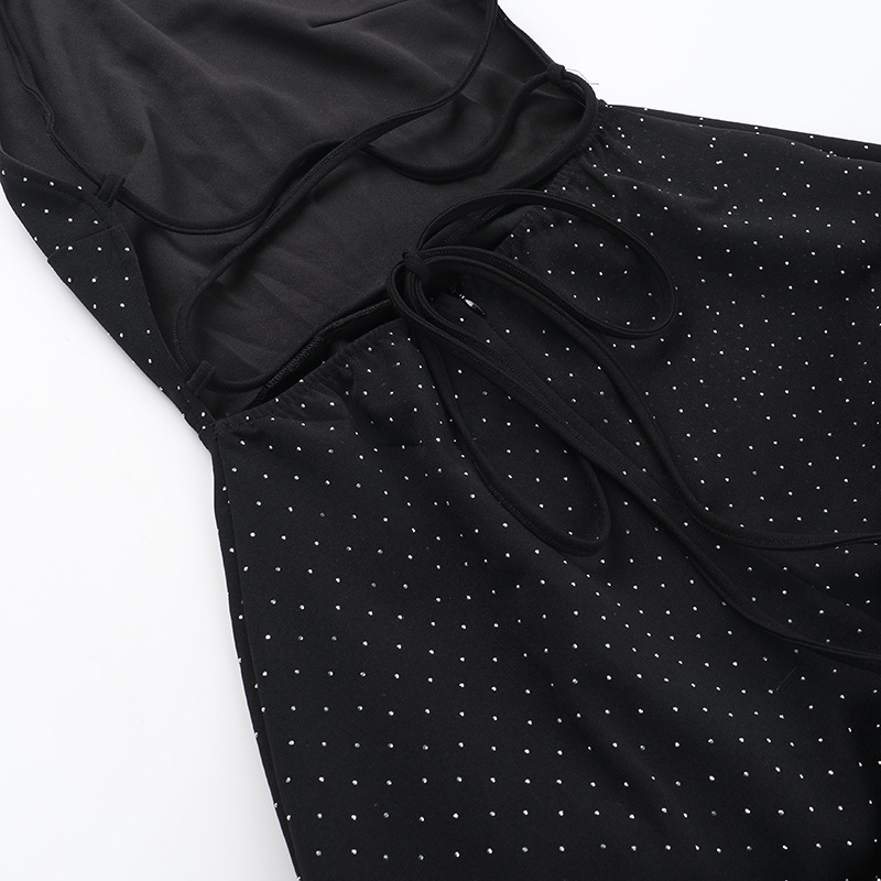Autumn Elegant Sexy Slim Fit Rhinestone Halter Sleeveless A line Dress Women