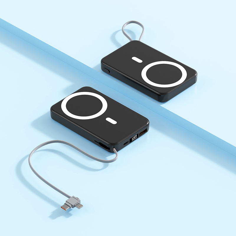 A51 con cable incorporado Apple + cabezal de carga tipo C 10000 mA Negro