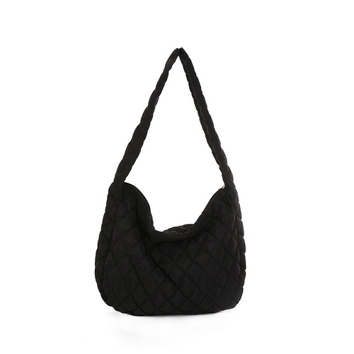 Down jacket bag women's bag  new simple solid color tote bag autumn and winter rhombus large capacity casual shoulder bag
