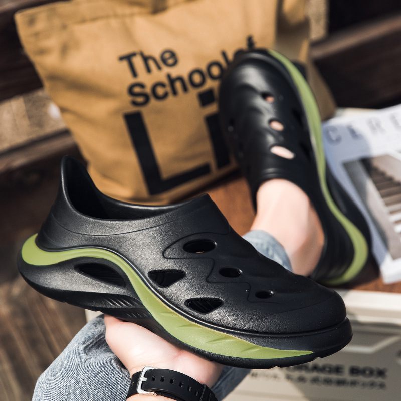 En nombre del cabello, zapatos con agujeros, suela gruesa, nuevo estilo de verano EVA, zapatillas Baotou, zapatos de playa antideslizantes, zapatos de rafting para hombres