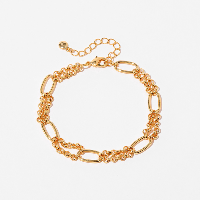 Messing überzogenes Echtgold-Persönlichkeitsarmband, handgefertigt, dicke Kette, neutraler Stil, INS-Mode, Retro-Feeling, Handschmuck_voghion.com