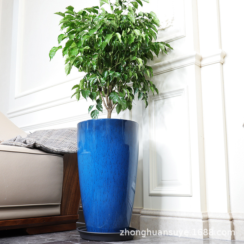 Maceta universal de imitación cerámica con resina engrosada y acabado brillante, maceta alta para balcón, maceta de plástico.