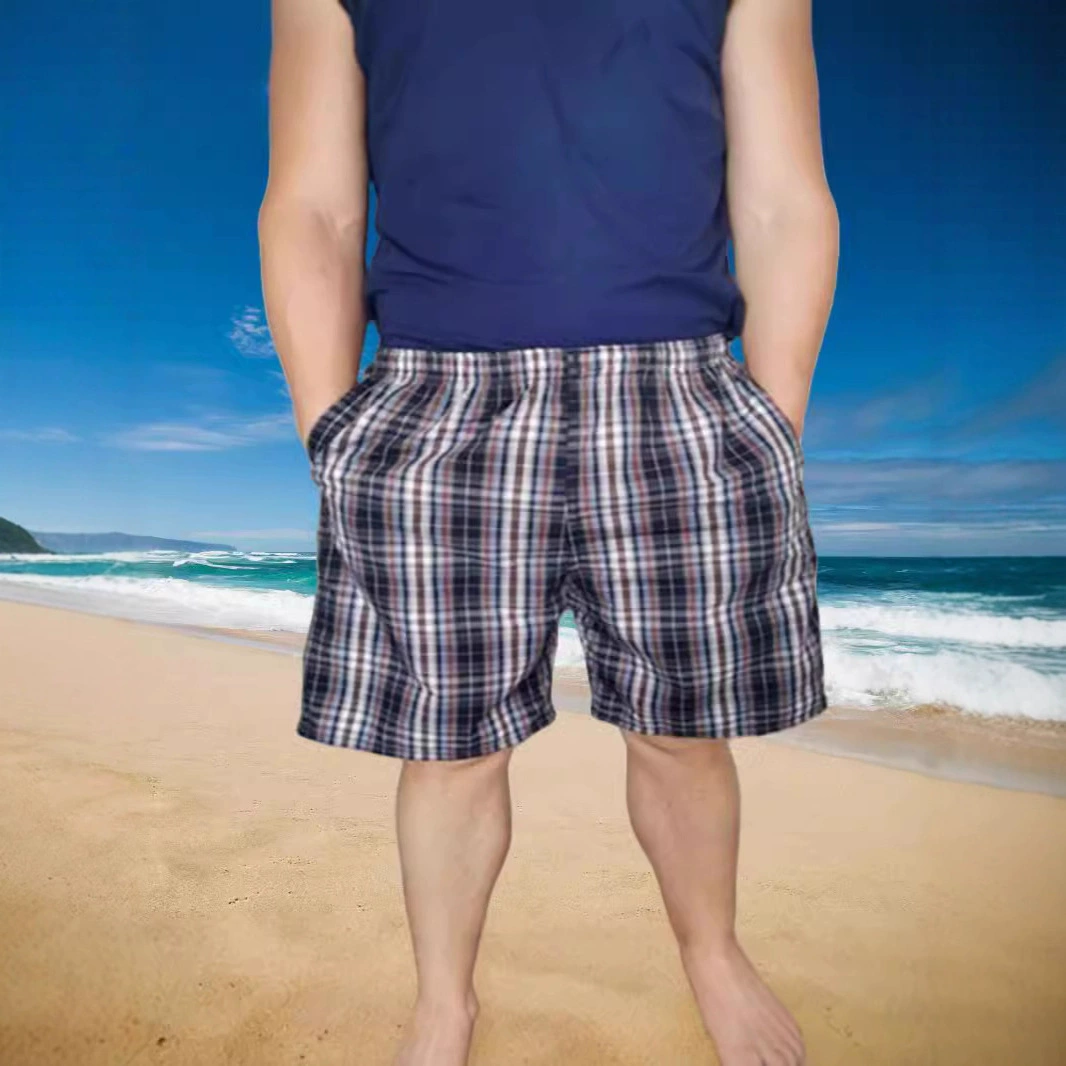 Летние мужские клетчатые пляжные брюки среднего и пожилого возраста повседневные дрейфующие спортивные шорты мужские свободные домашние полоски большие брюки