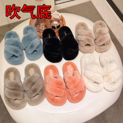 2023新款毛毛拖鞋女外穿時尚厚底露趾交叉多條網紅一字拖鞋批發