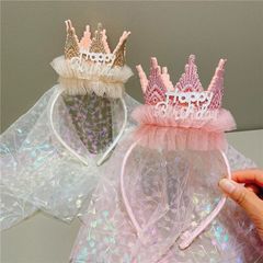 新款兒童生日禮物頭飾髮飾女童可愛公主皇冠頭紗發箍女孩節日頭箍