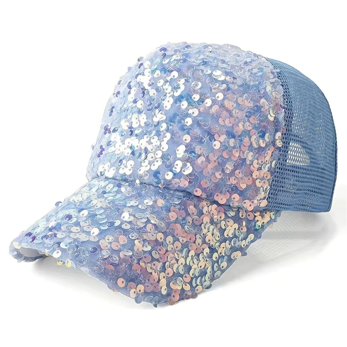 Gorra de béisbol para adultos de lentejuelas - azul cielo