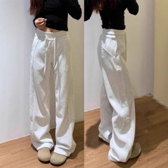 美式直筒加绒运动休闲裤女冬季2025新款宽松显瘦梨形身材阔腿卫裤