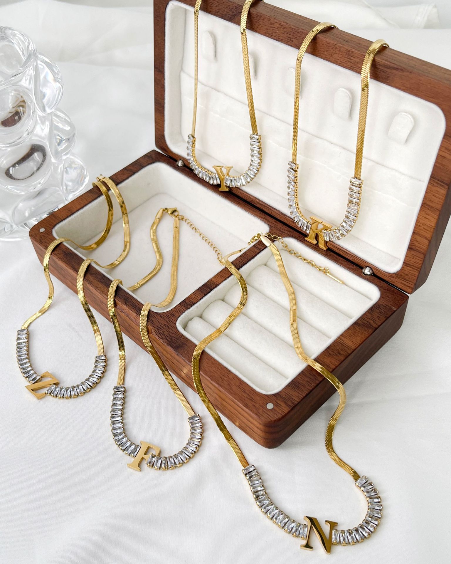 snake chain Chain Type 304 Stainless Steel 18K Gold Plated Simple Style Plating Letter Zircon Necklace