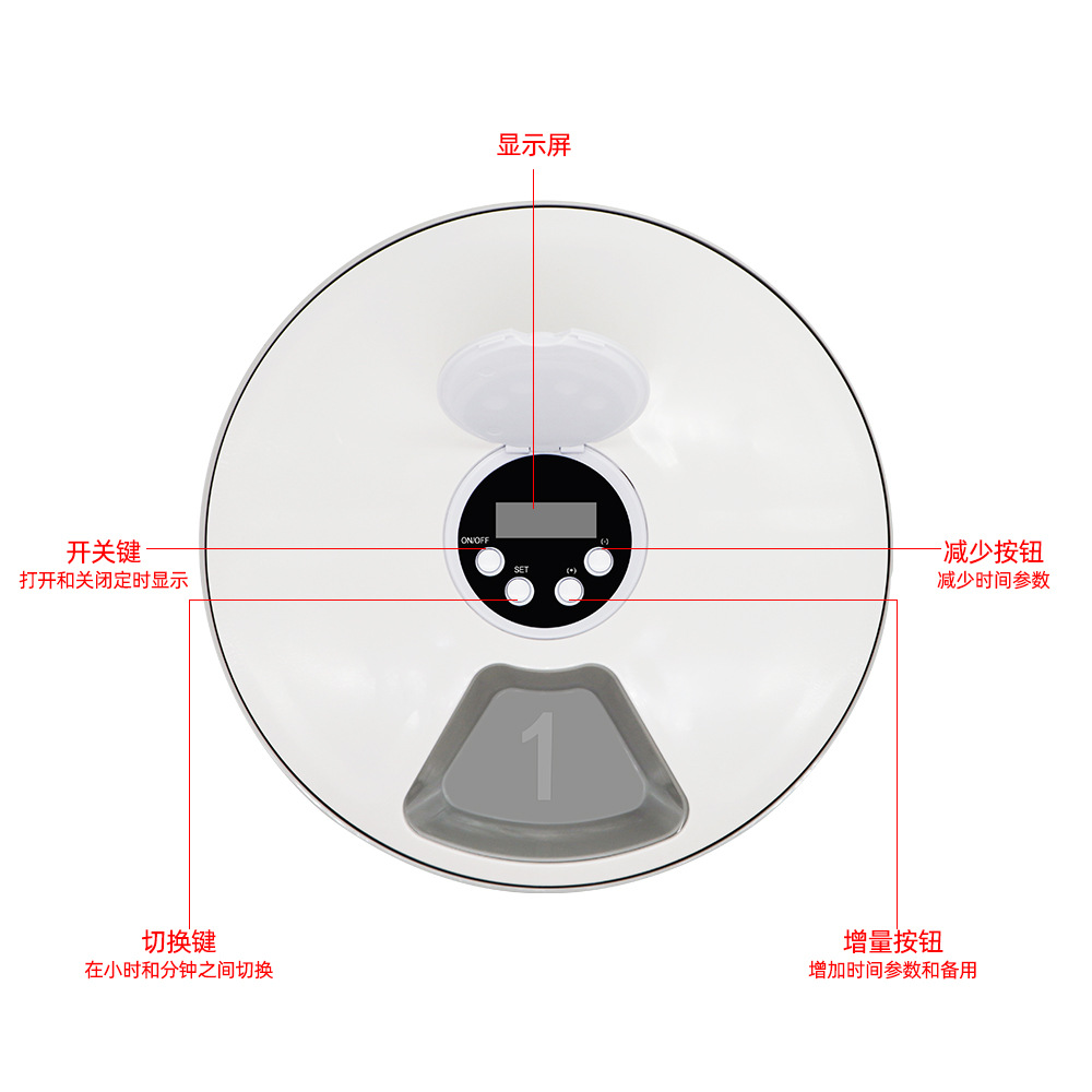 Nueva sincronización transfronteriza 6 comidas gato y perro eléctrico inteligente máquina de alimentos secos comida redonda para mascotas Alimentador automático