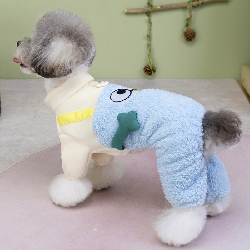宠物服装秋冬季加绒四脚衣泰迪比熊狗狗衣服可牵引大眼睛四腿绒衣|undefined