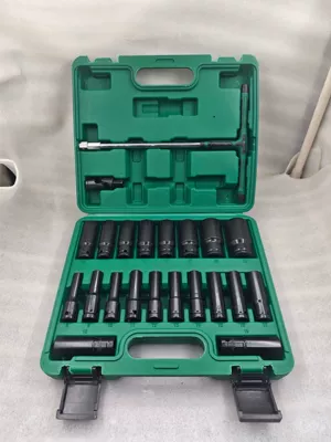 Mühərrik tənzimləmə alətləri electric wrench socket set - extended-sleeve-22-piece-set-electrophoretic-black-black-green-handle